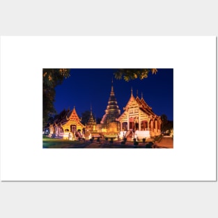 Wat Phra Singh at dusk, Chiang Mai, Thailand Posters and Art